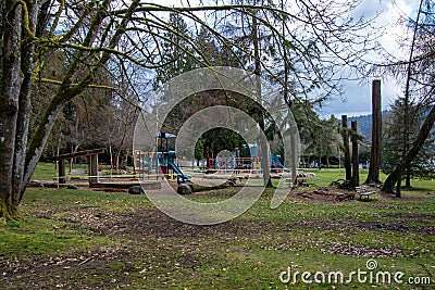 Playground temporarily closed due curb the spread of Covid-19.ã€€ã€€Vancouver BC Canada Editorial Stock Photo